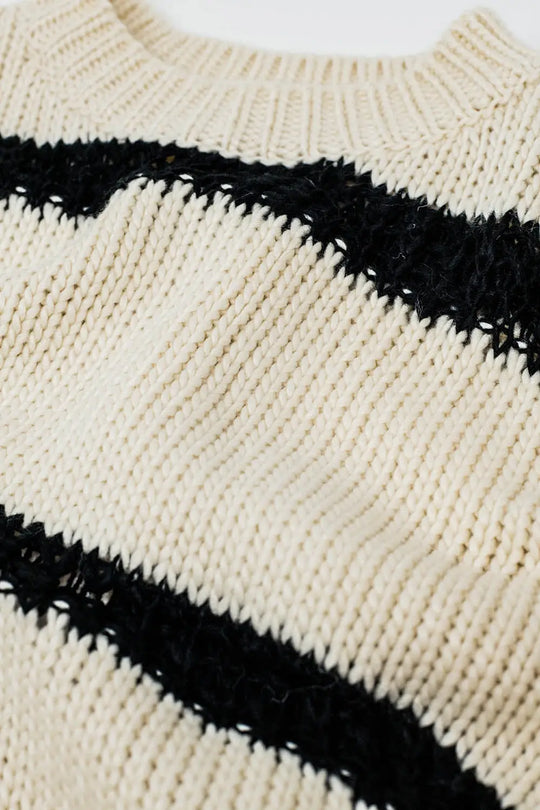 Relaxed beige jumper with black stripes - CREAM / ONE - Sweaters