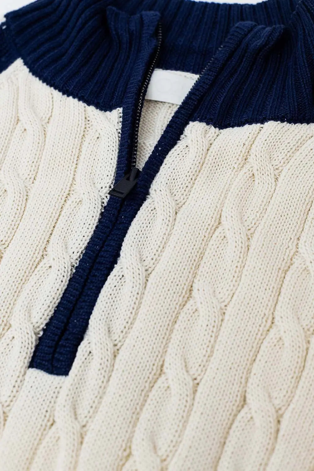 cropped white and navy sweater with neck zipper - Sweaters