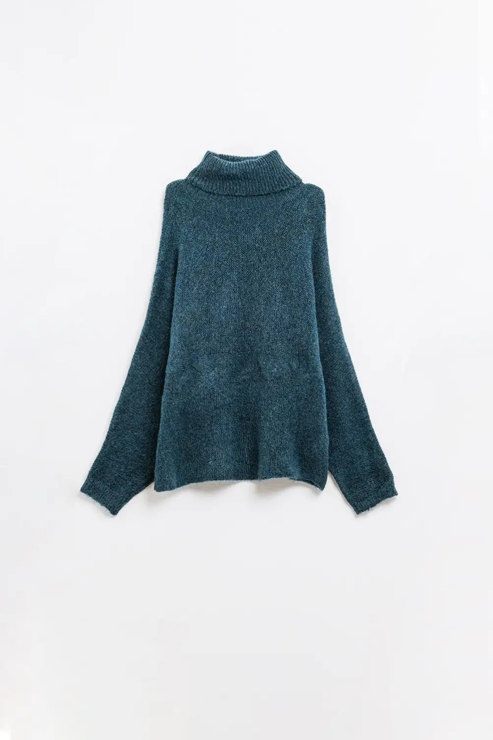 Oversized sweater in teal with a high neck and loose sleeves - NAVY / ONE - Sweaters
