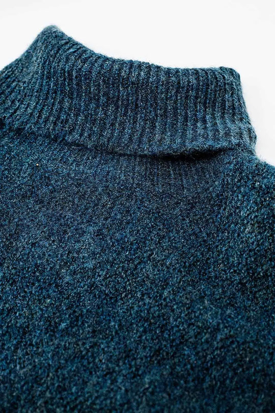 Oversized sweater in teal with a high neck and loose sleeves - NAVY / ONE - Sweaters