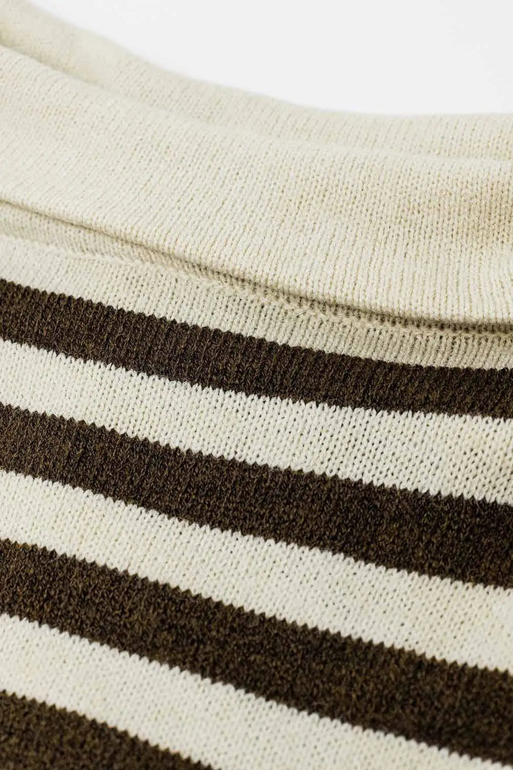High Neck Oversized Swater With Bat Wings and Stripes in Cream and Brown - BEIGE / ONE - Sweaters