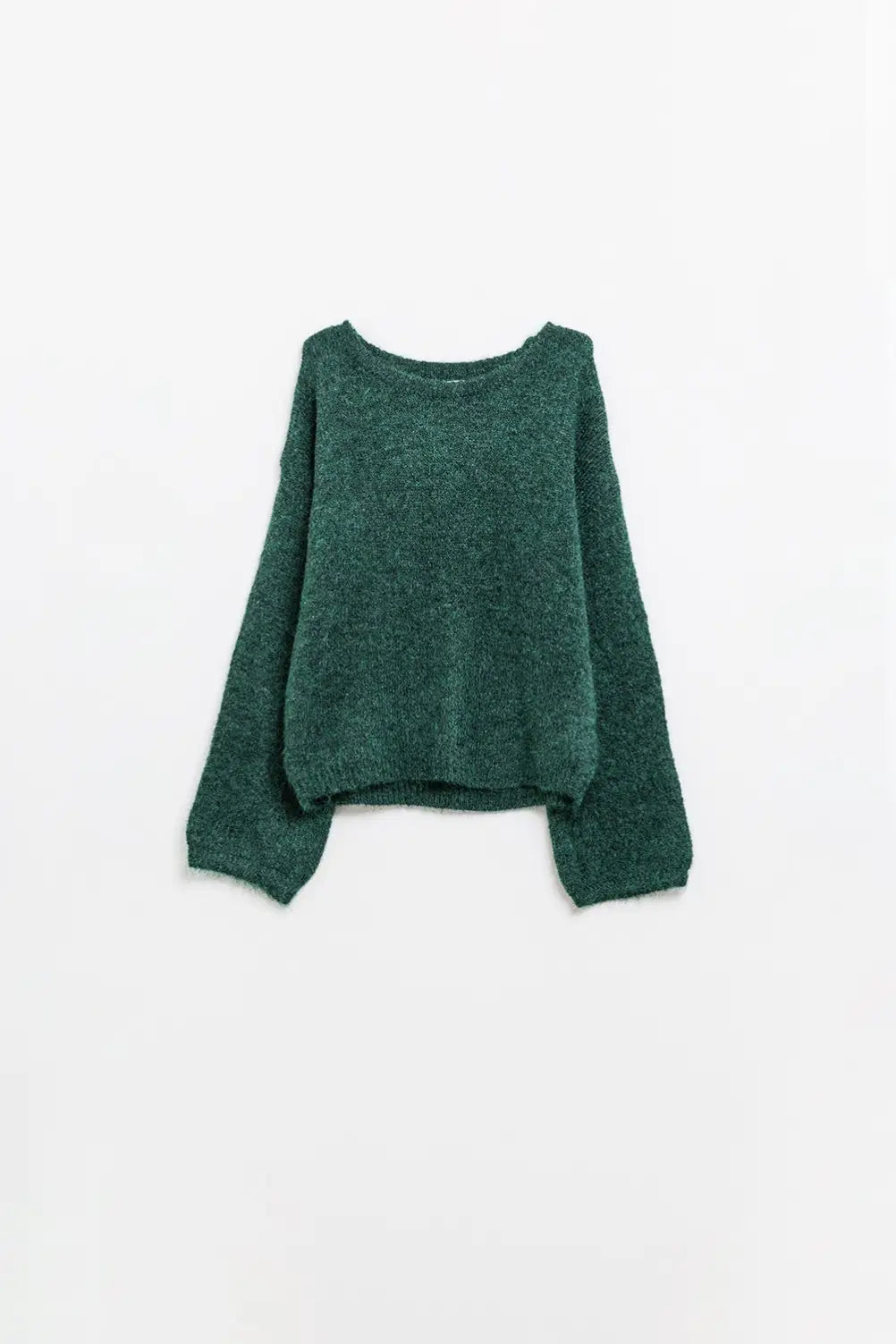 Cozy Balloon Sleeve Jumper in Emerald Green - Sweaters
