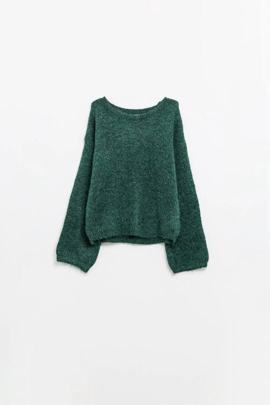 Cozy Balloon Sleeve Jumper in Emerald Green - Sweaters