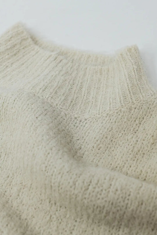 Fluffy beige sweater with high neck and balloon sleeves - Sweaters