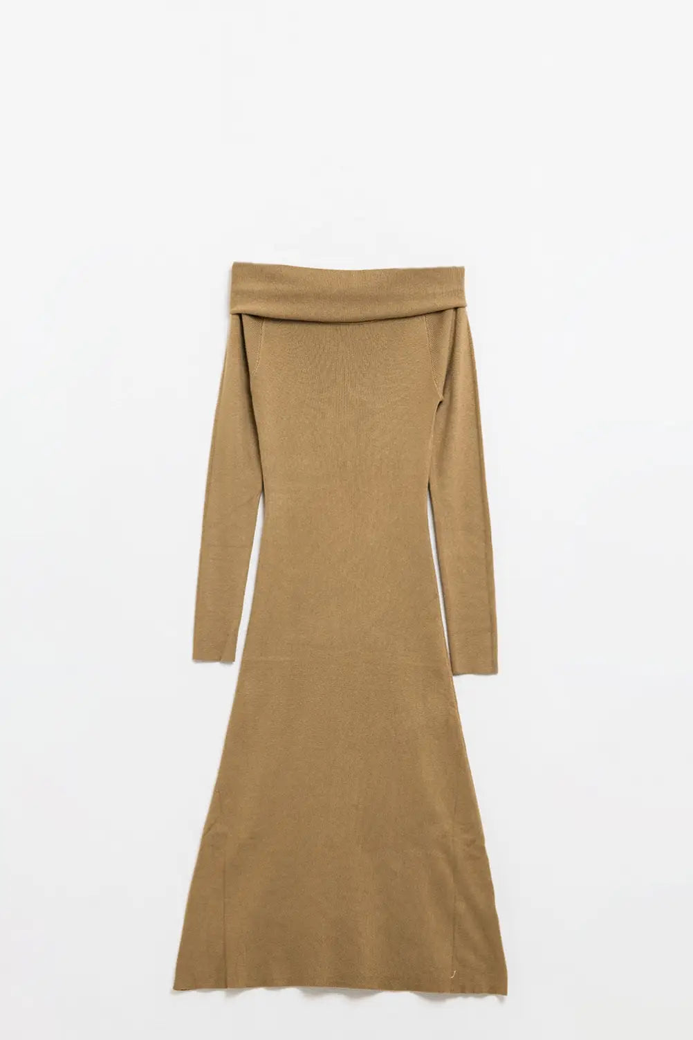 Maxi Knitted wide Bardot Dress in camel - CAMEL / ONE - Dresses