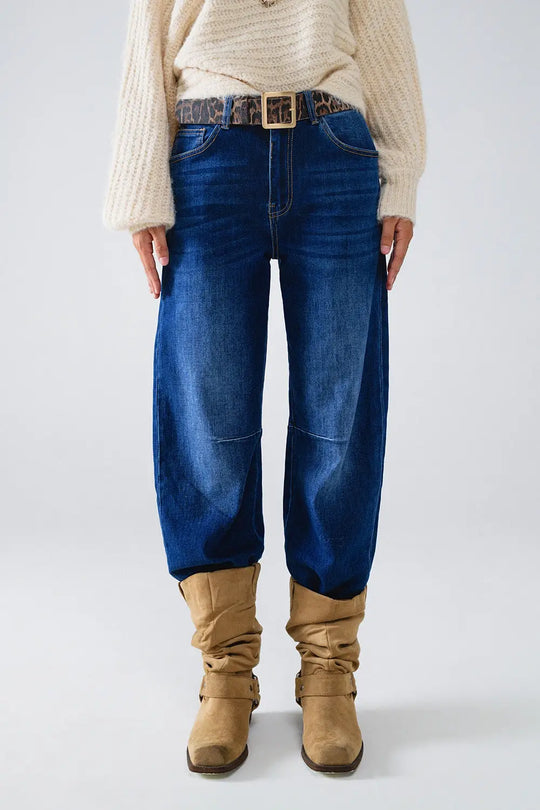 Blue Straight Jeans With Seam Details