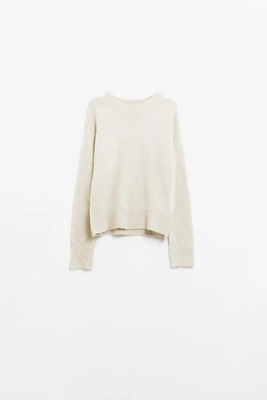 Cozy Basic Crew Neck Knitted Sweater in Cream - Sweaters