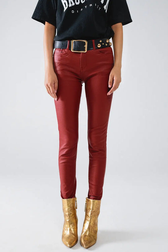 Bordeaux Faux Leather Super Skinny Pants - Pants