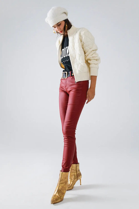 Bordeaux Faux Leather Super Skinny Pants - Pants