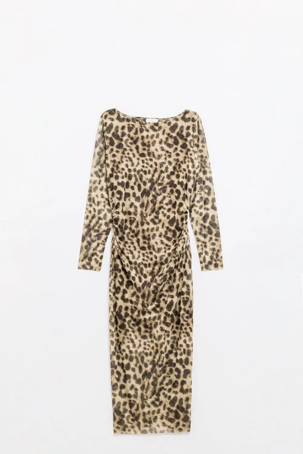 sheer long sleeve leopard print bodycon midi dress - Dresses