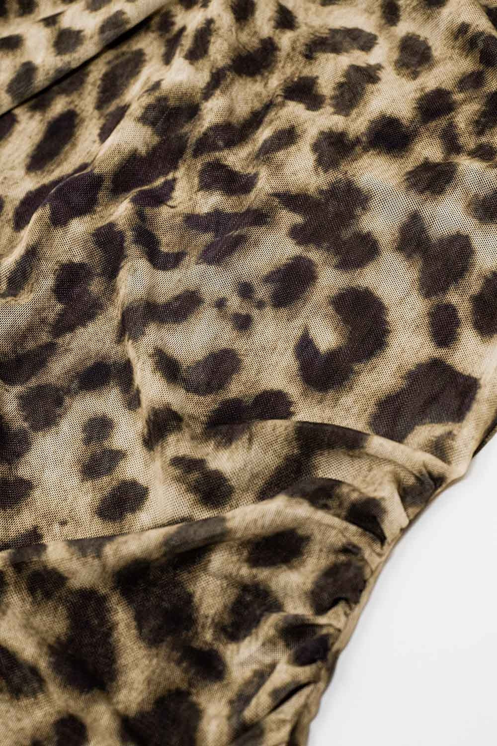 sheer long sleeve leopard print bodycon midi dress