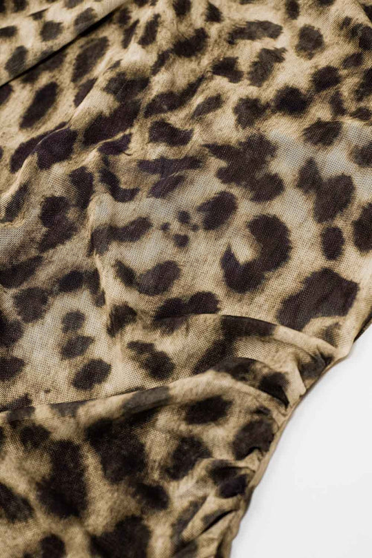 sheer long sleeve leopard print bodycon midi dress