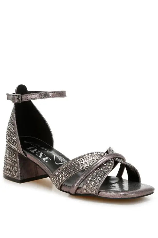 Babylon Low Block Heel Rhinestone Sandals *More Colors - Pewter / US-5 / UK-3 / EU-36 - Shoes