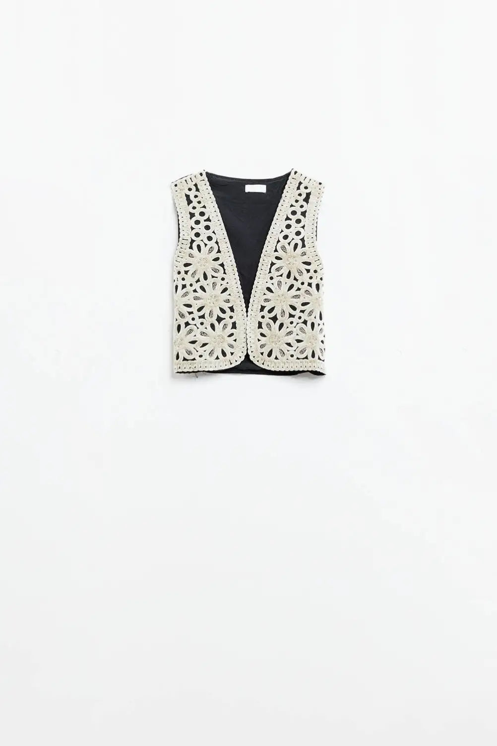 Embroidery Velvet Short Vest in white - Jackets Tops