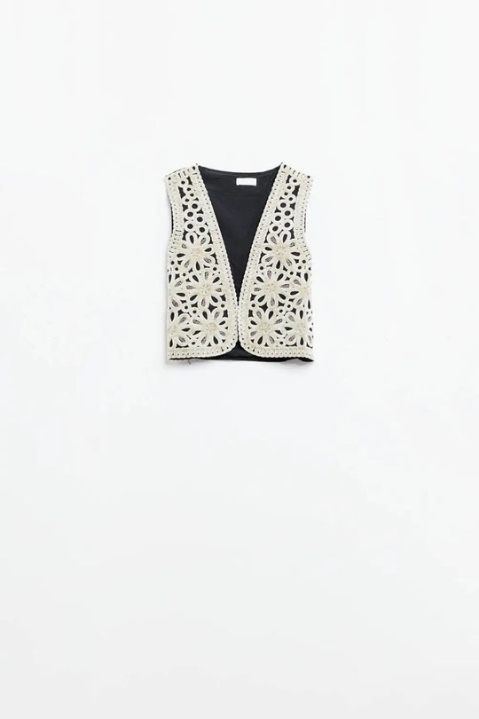 Embroidery Velvet Short Vest in white - Jackets Tops
