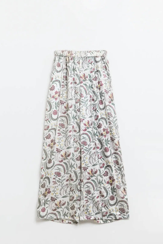 gray flower printed satin pants - Pants