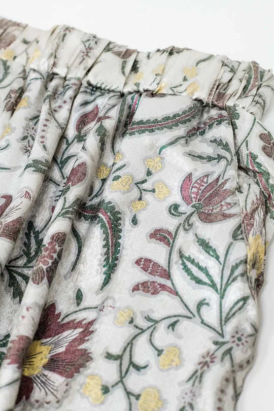 gray flower printed satin pants - Pants