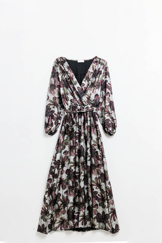 maxi dress with metallic effect flower print