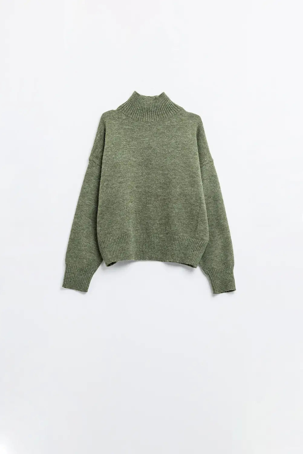 chunky knit sweater in green with turtleneck - Sweaters