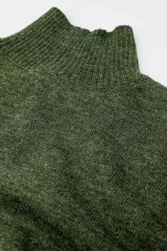 chunky knit sweater in green with turtleneck - Sweaters