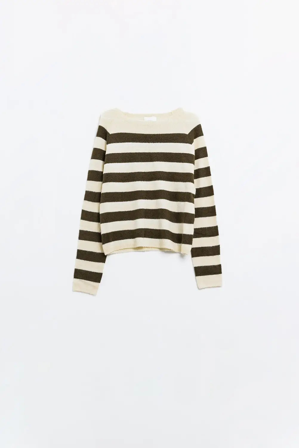 Fine knit sweater in beige with brown stripes - Sweaters