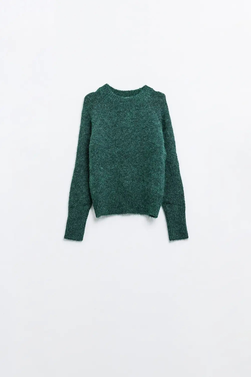 Basic Knited Crew Neck Sweater in Emerald Green - Sweaters