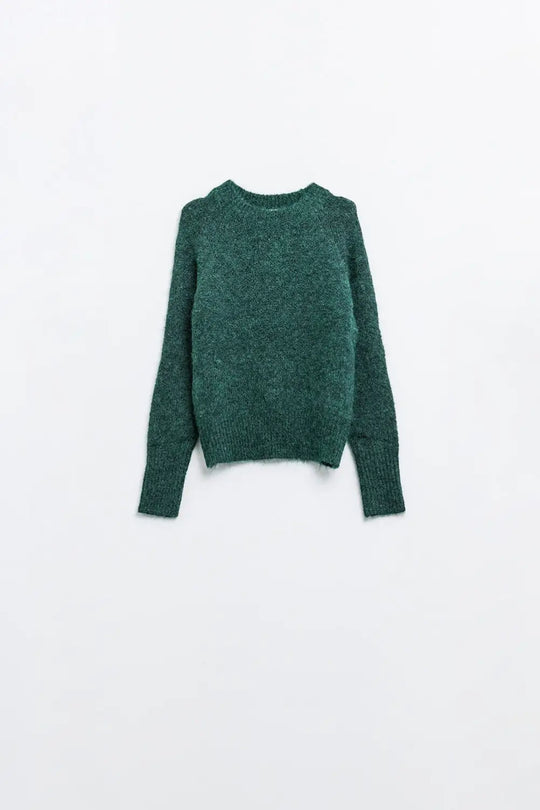 Basic Knited Crew Neck Sweater in Emerald Green - Sweaters