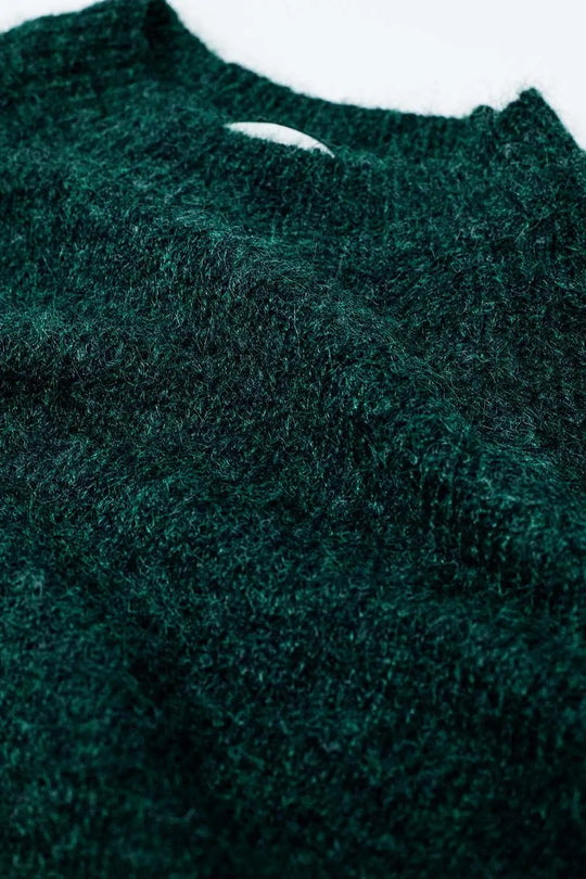 Basic Knited Crew Neck Sweater in Emerald Green - Sweaters