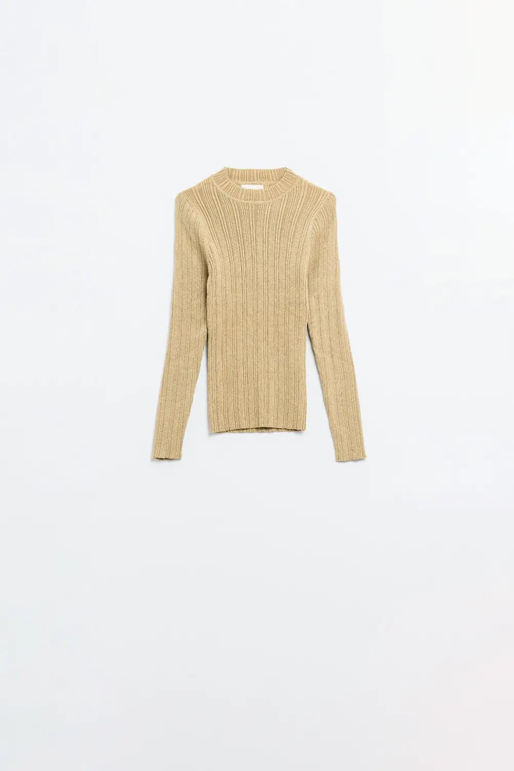 Fitted ribbed sweater in beige with silver thread detail - Sweaters