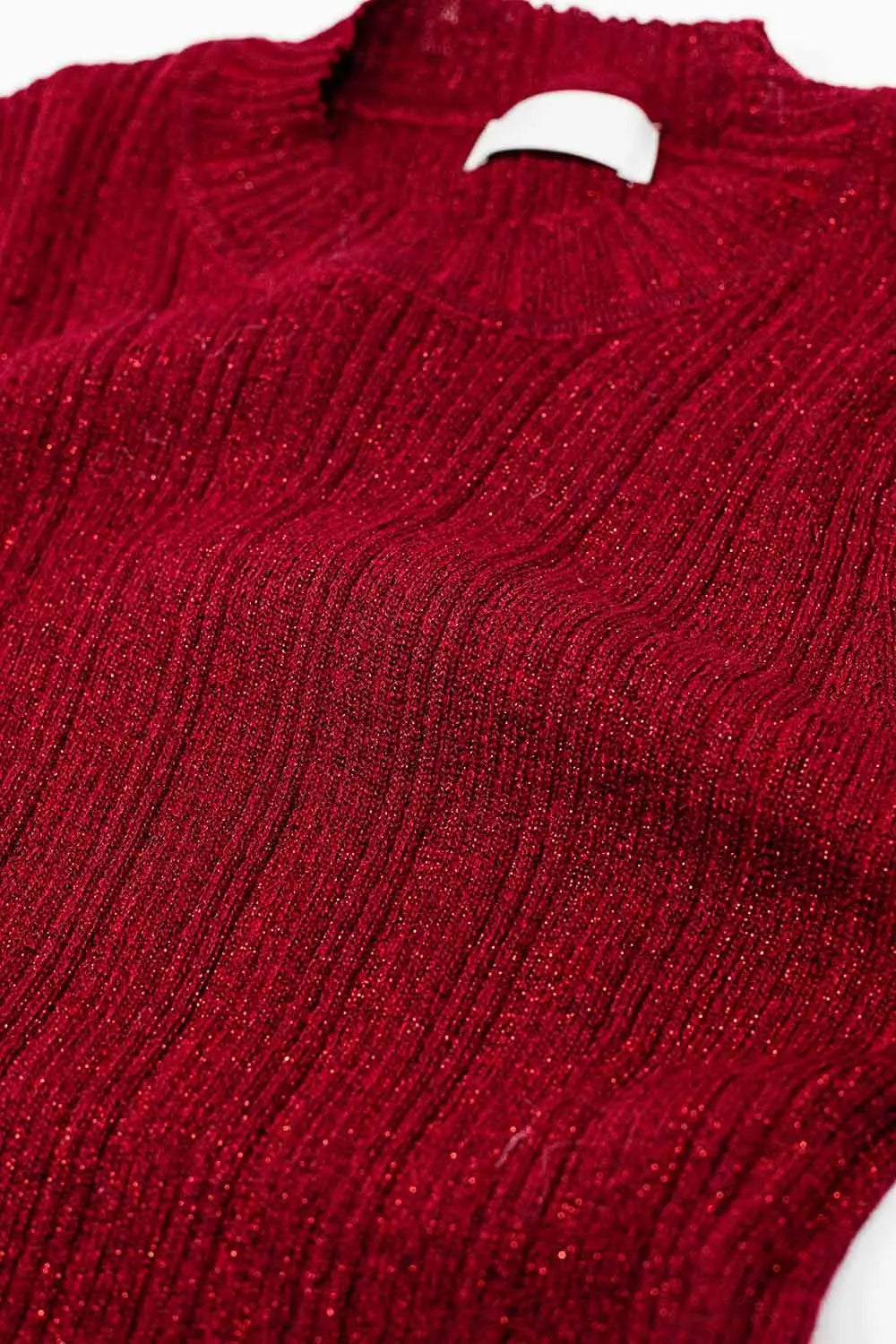 Fitted ribbed sweater in maroon with silver thread detail - Sweaters