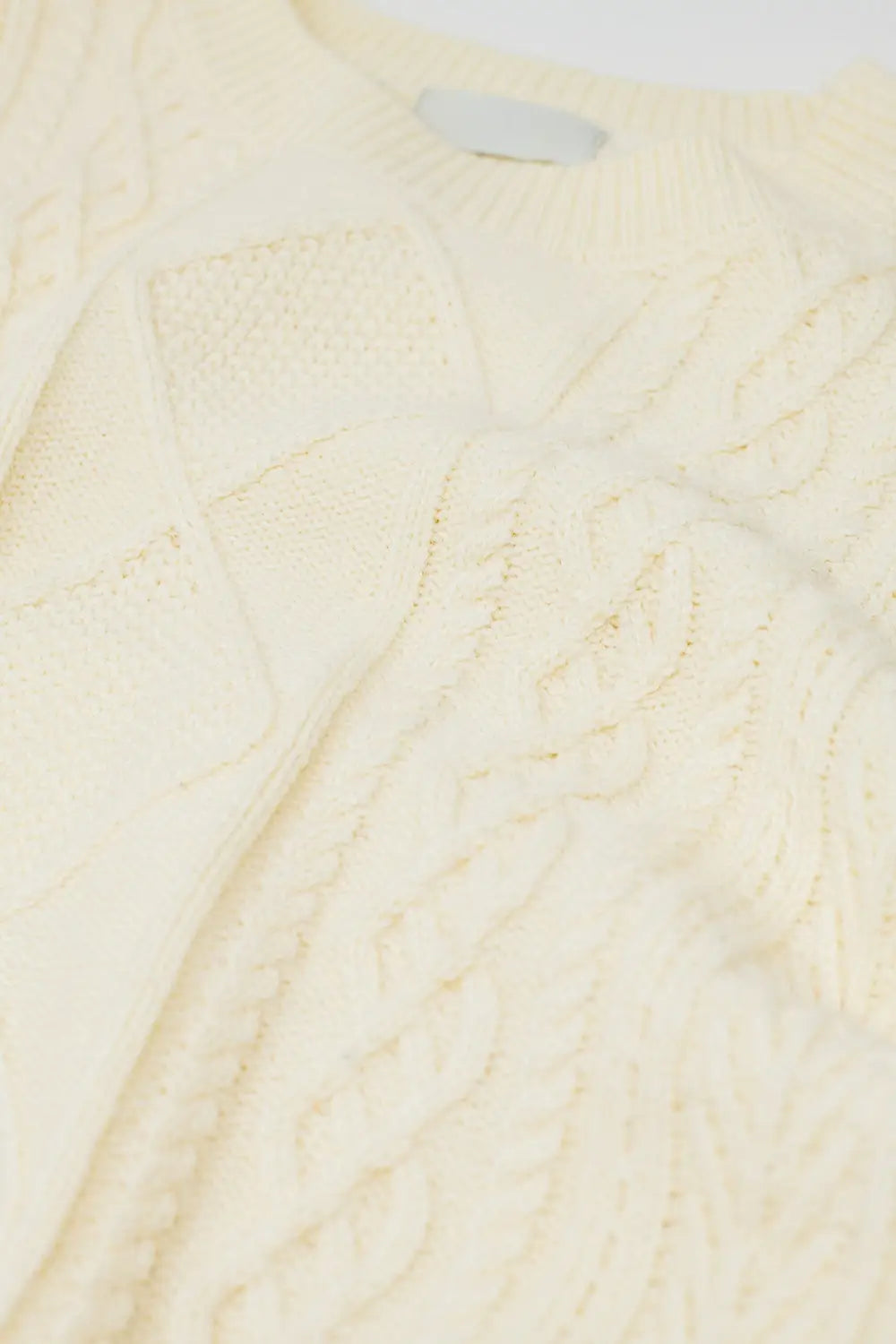 Cream soft knit sweater with cable pattern - Sweaters