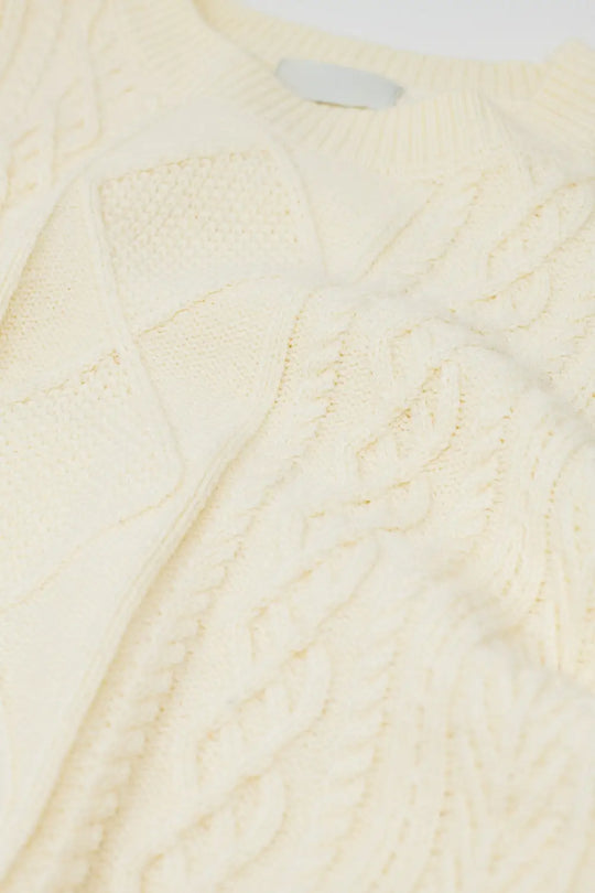 Cream soft knit sweater with cable pattern - Sweaters