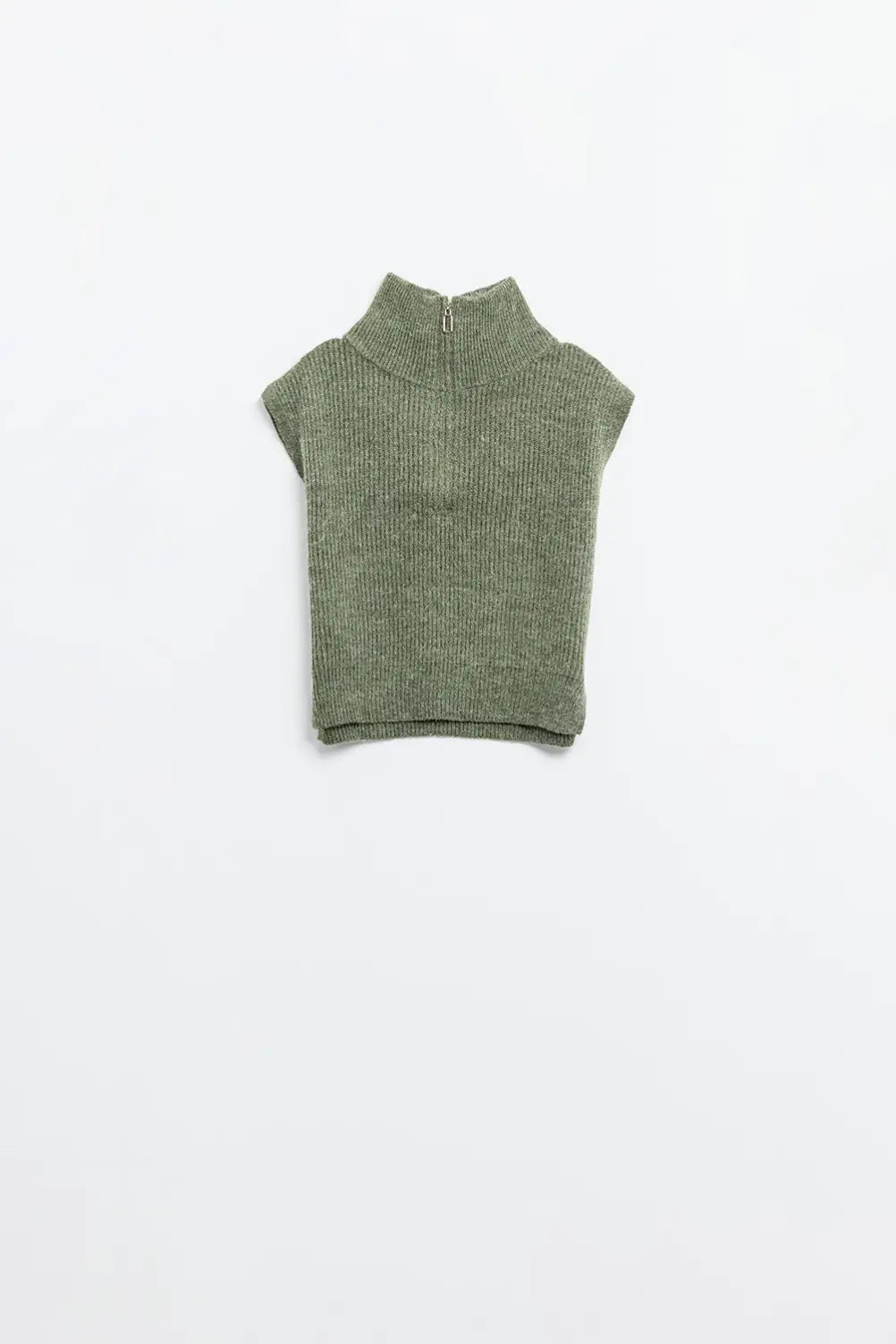 Green sleeveless turtleneck sweater with zipper closure - Sweaters