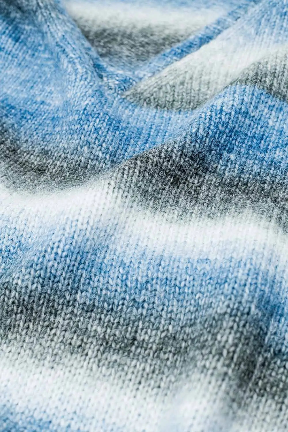 Loose V-neck sweater with blue and grey stripes - Sweaters