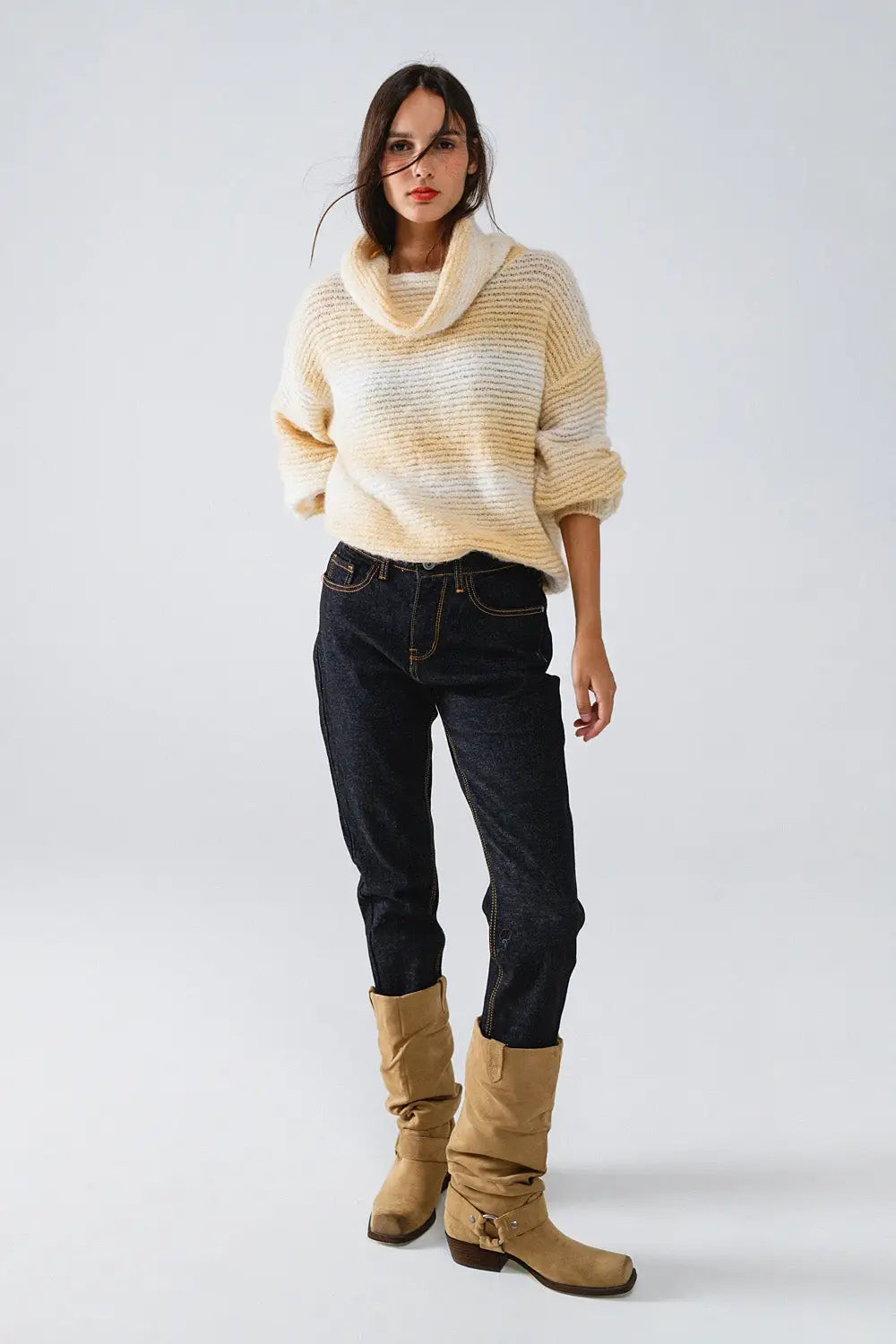 Oversized Turtleneck Comfy Sweater in Warm Neutral Tones - BEIGE / ONE - Sweaters