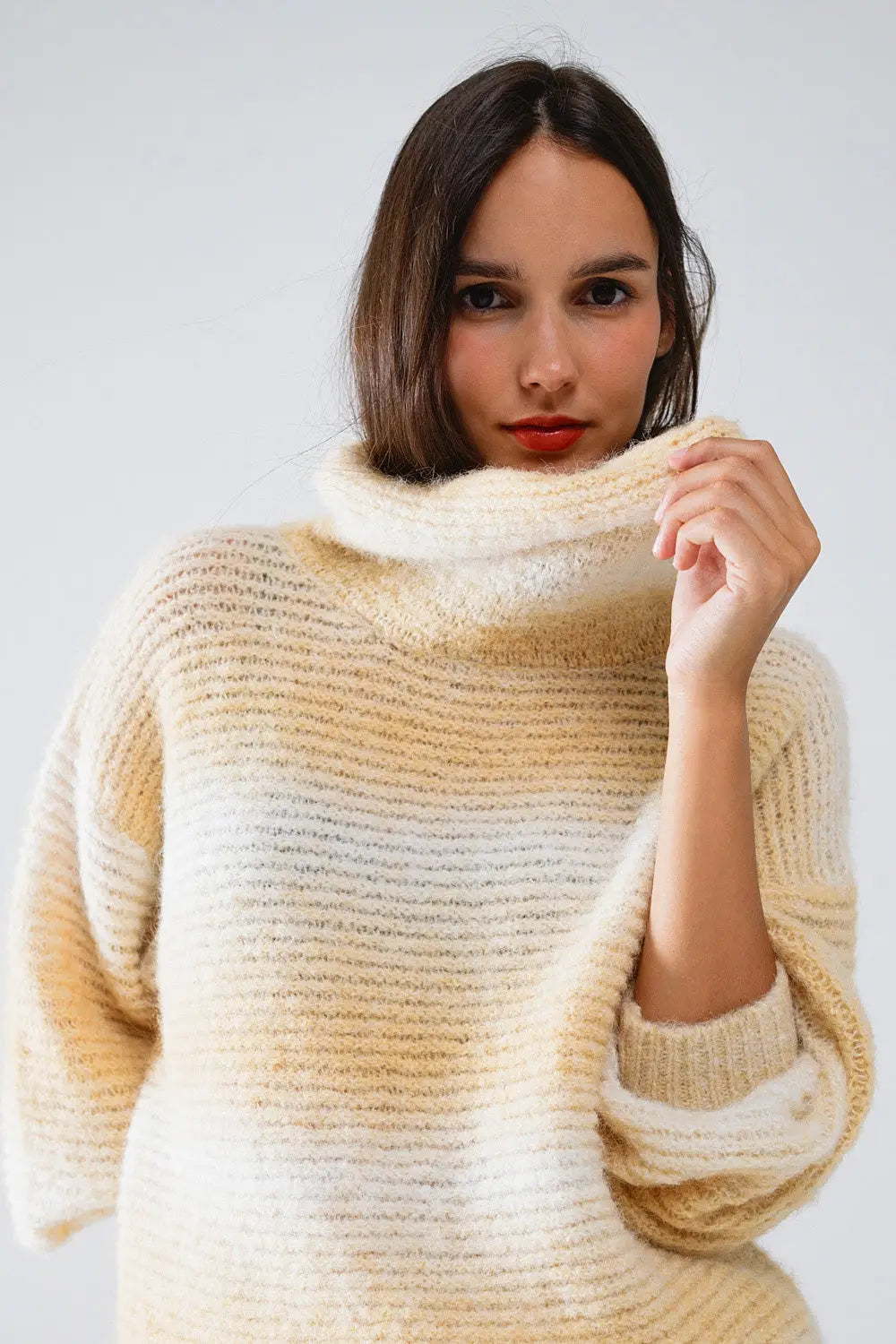 Oversized Turtleneck Comfy Sweater in Warm Neutral Tones - BEIGE / ONE - Sweaters
