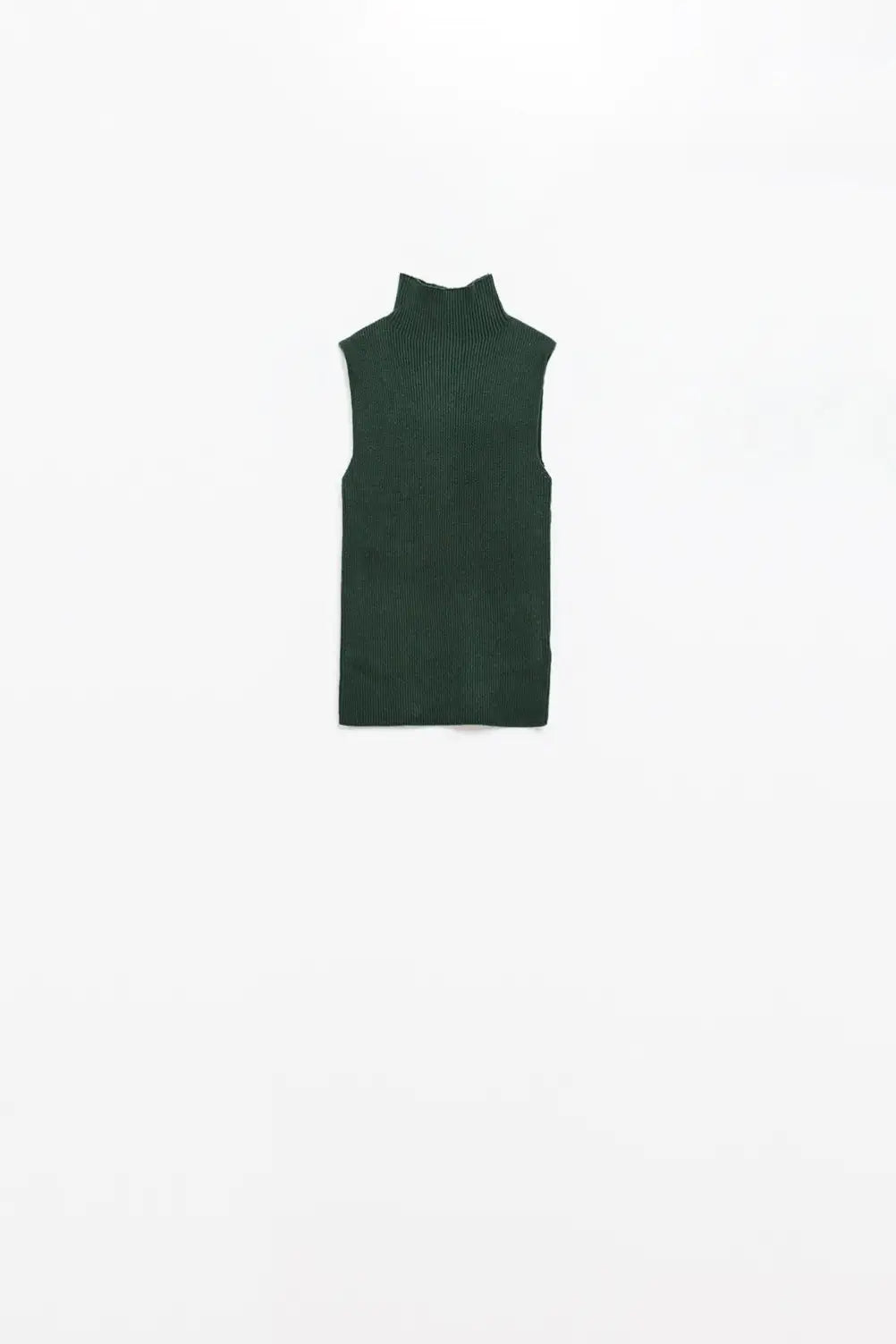 Turtle Neck Ribbed Top in Forest Green - Sweaters