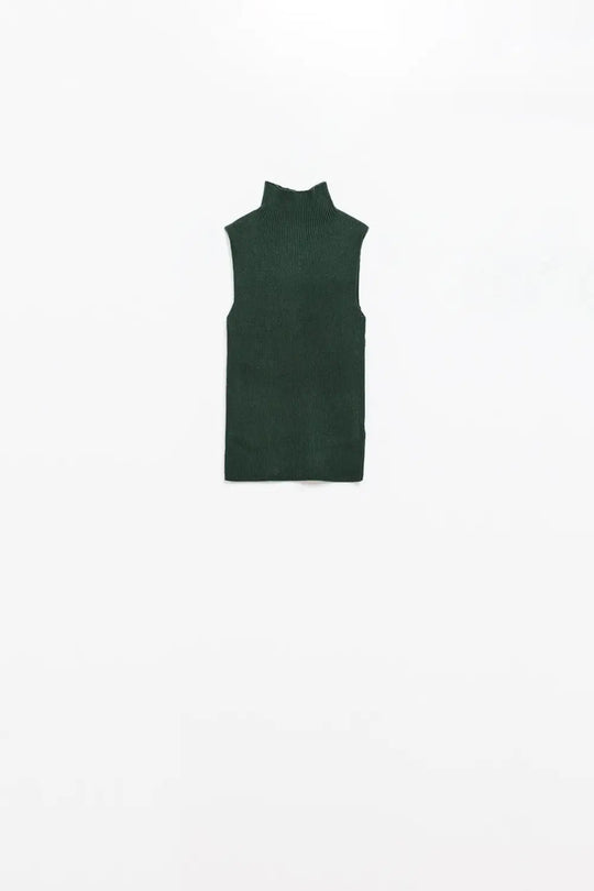 Turtle Neck Ribbed Top in Forest Green - Sweaters