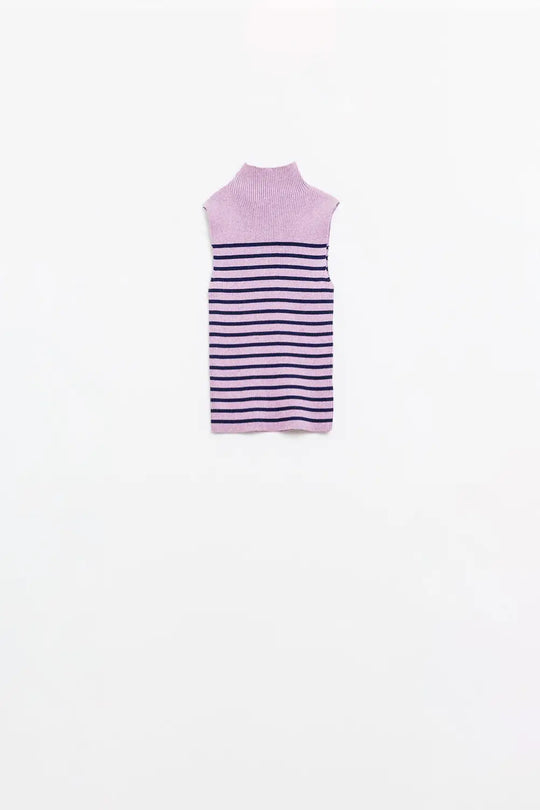 Striped Turtle Neck Tank Top In Lavander - Sweaters