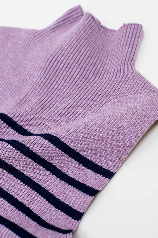 Striped Turtle Neck Tank Top In Lavander - Sweaters
