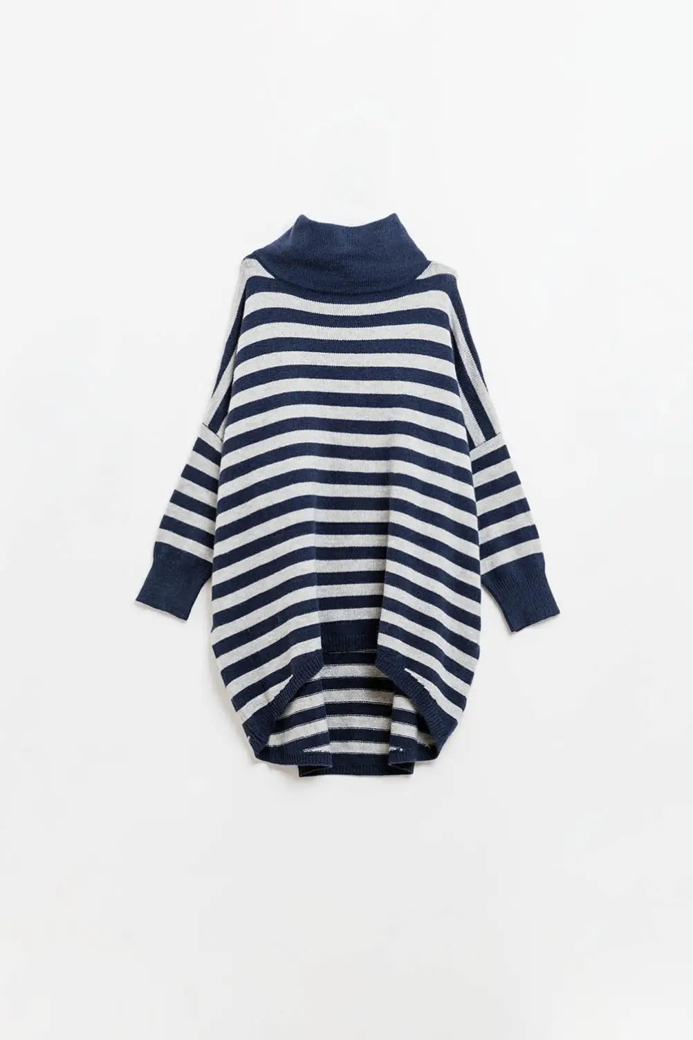 High Neck Oversized Sweater With Bat Wings and Stripes in navy and grey - NAVY / ONE - Sweaters