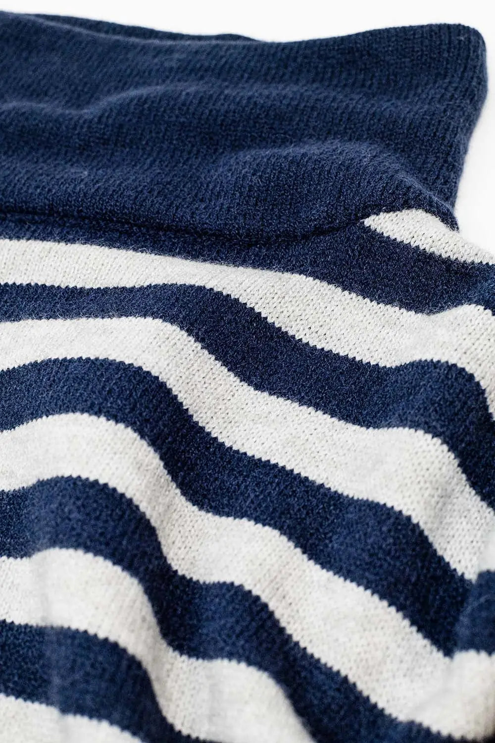 High Neck Oversized Sweater With Bat Wings and Stripes in navy and grey - NAVY / ONE - Sweaters