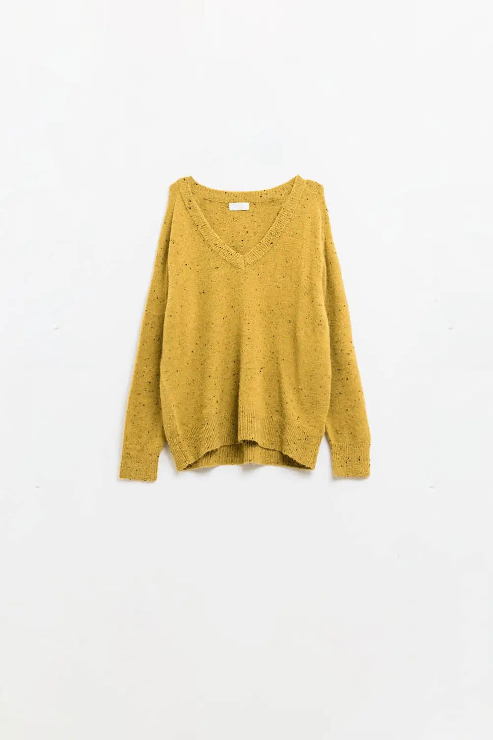 V-neck relaxed fit Speckled Sweater in Mustard Yellow - YELLOW / ONE - Sweaters