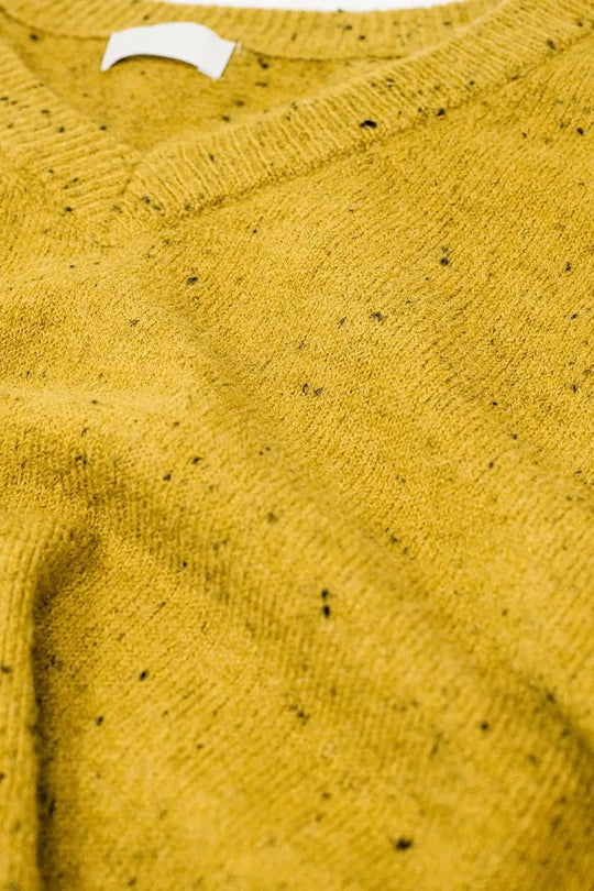 V-neck relaxed fit Speckled Sweater in Mustard Yellow - YELLOW / ONE - Sweaters