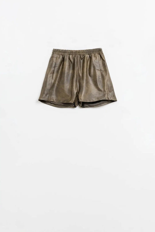 faux Leather Relaxed Shorts In Vintage Brown - Pants