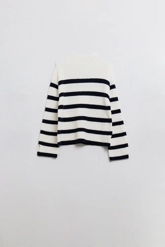 Ribbed knit jersey in cream with navy stripes - CREAM / ONE - Sweaters