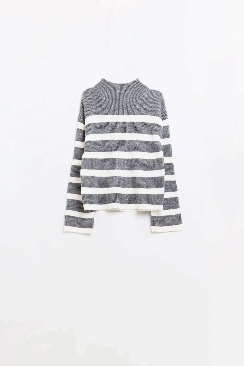 Ribbed knit jersey in grey with cream stripes - GRAY / ONE - Sweaters