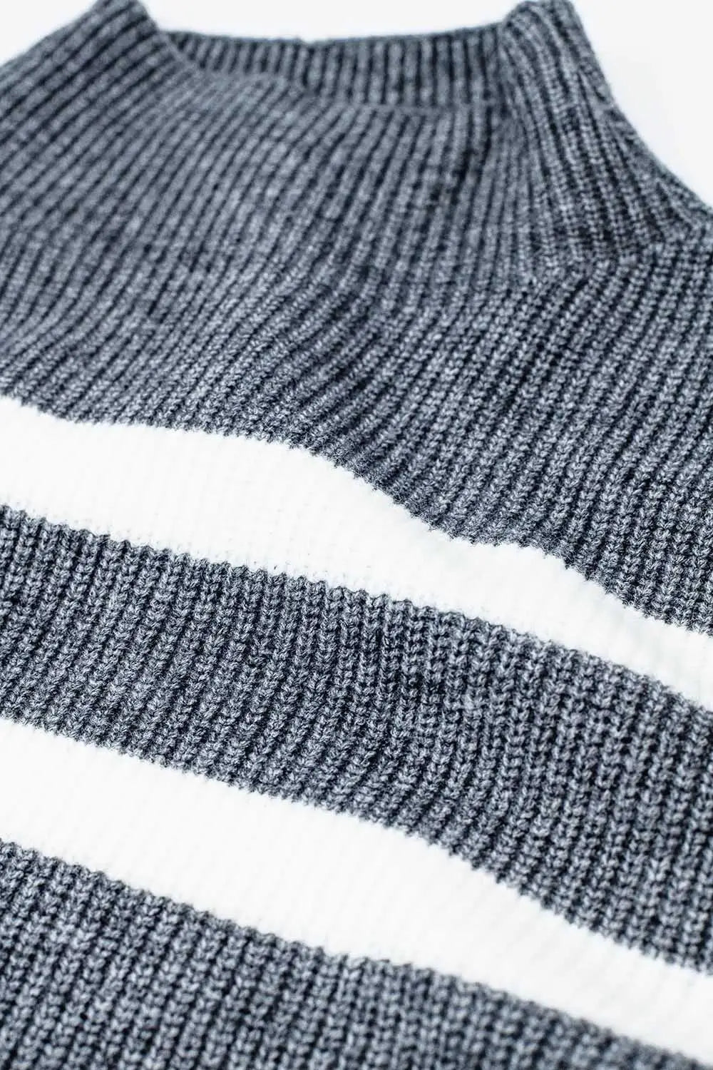 Ribbed knit jersey in grey with cream stripes - GRAY / ONE - Sweaters