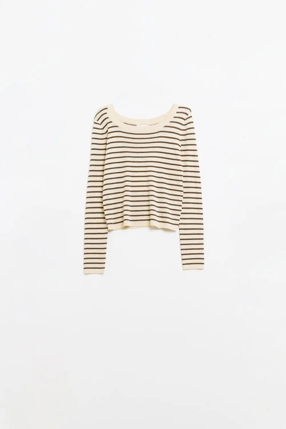 Beige striped fine knit sweater with boat neck - Sweaters