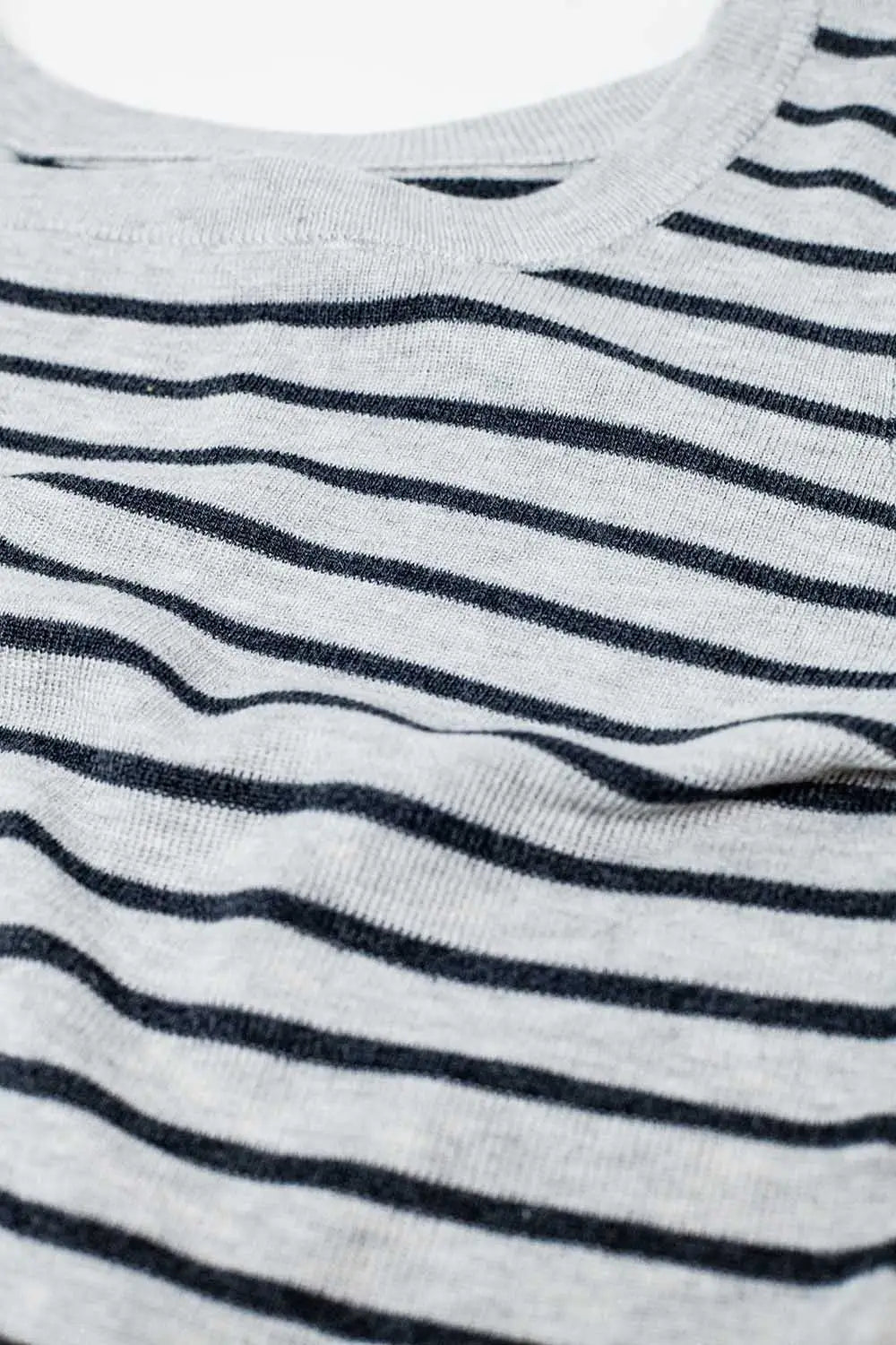 Grey striped fine knit sweater with boat neck - Sweaters
